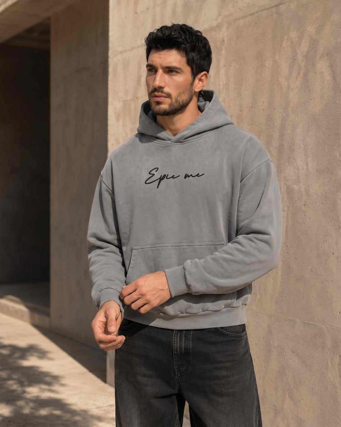 Cómo elegir una sudadera de calidad: sudadera premium Epic Me gris con capucha y algodón de alto gramaje