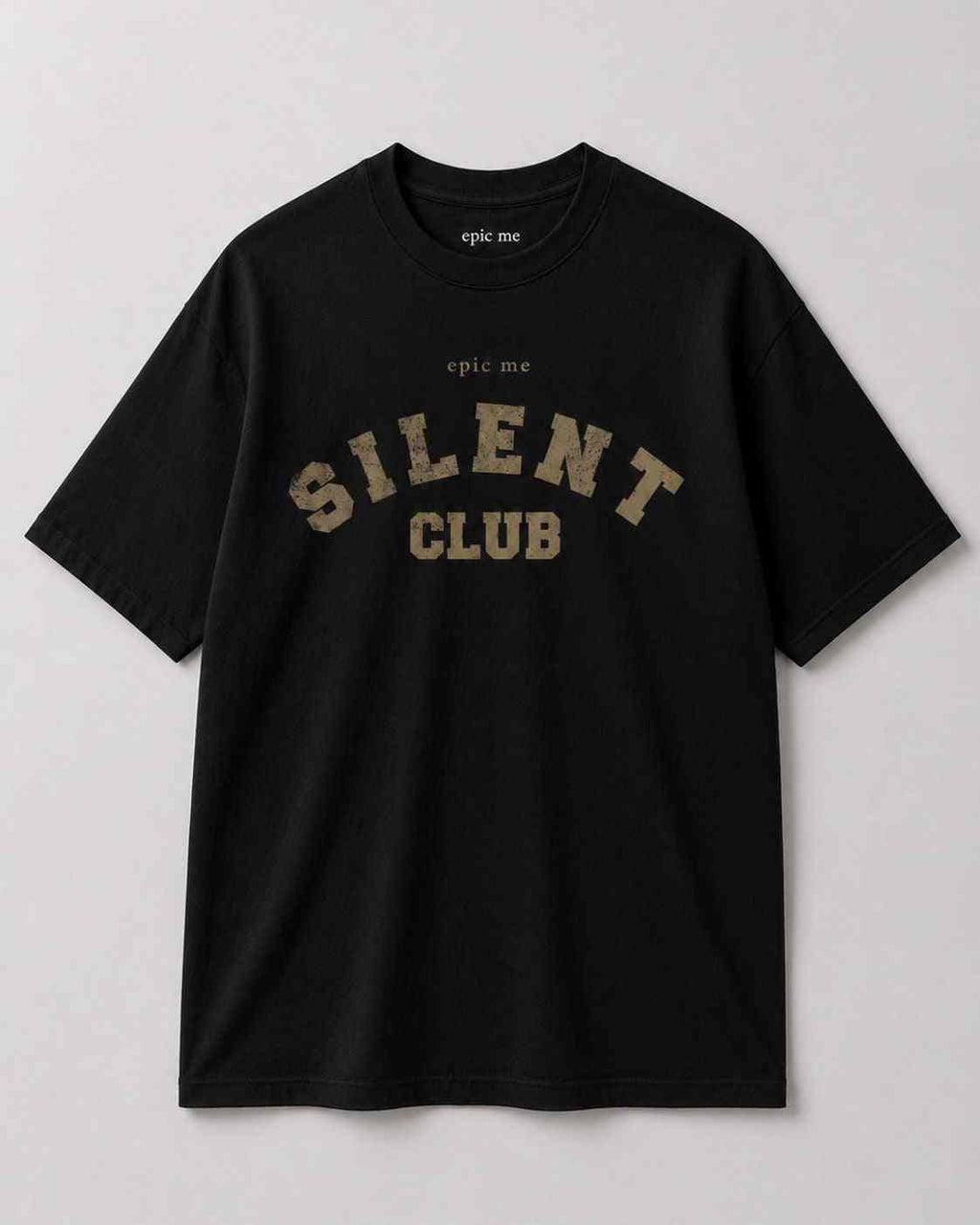 Camiseta holgada negra con estampado vintage dorado Silent Club de algodón pesado