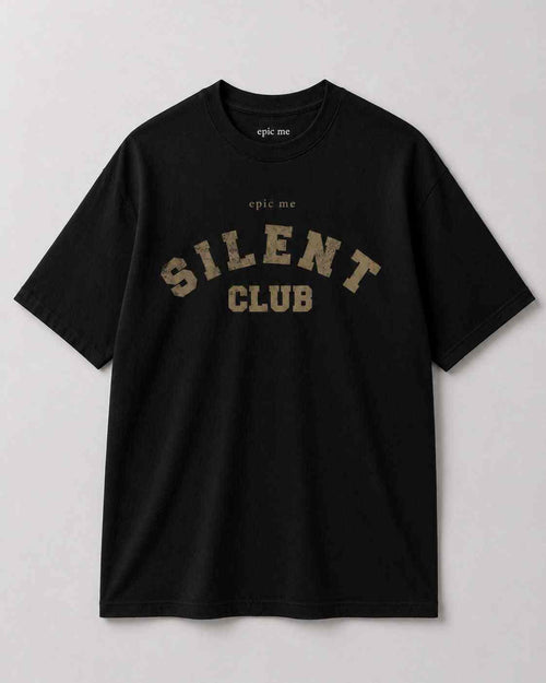 Camiseta holgada negra con estampado vintage dorado Silent Club de algodón pesado