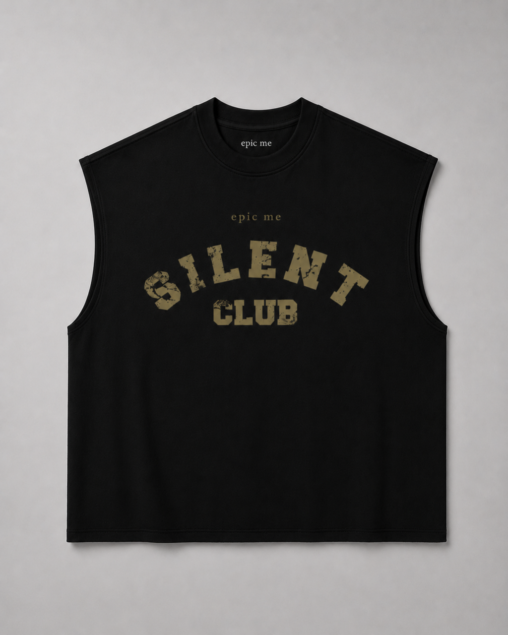 Camiseta sin mangas negra de algodón 100% con diseño minimalista y silueta amplia Silent Club Gold