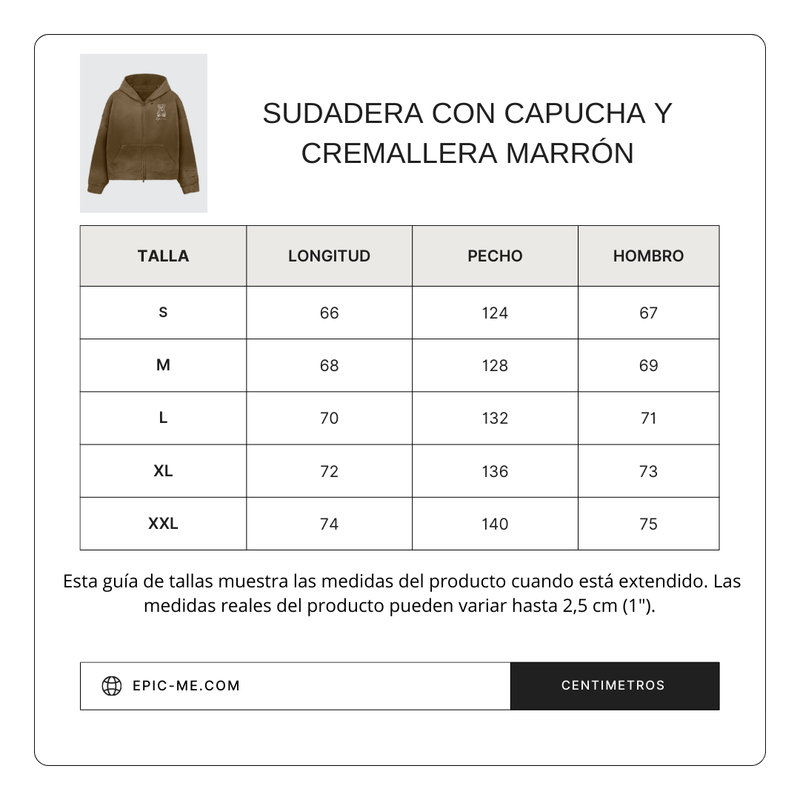 Size chart for Sudadera con Capucha y Cremallera Broken Bear