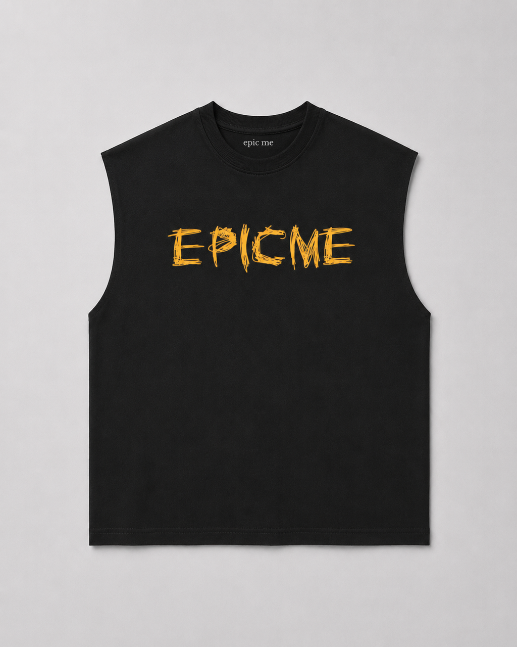 Camiseta sin manga negra para hombre con corte boxy y logo EPICME frontal