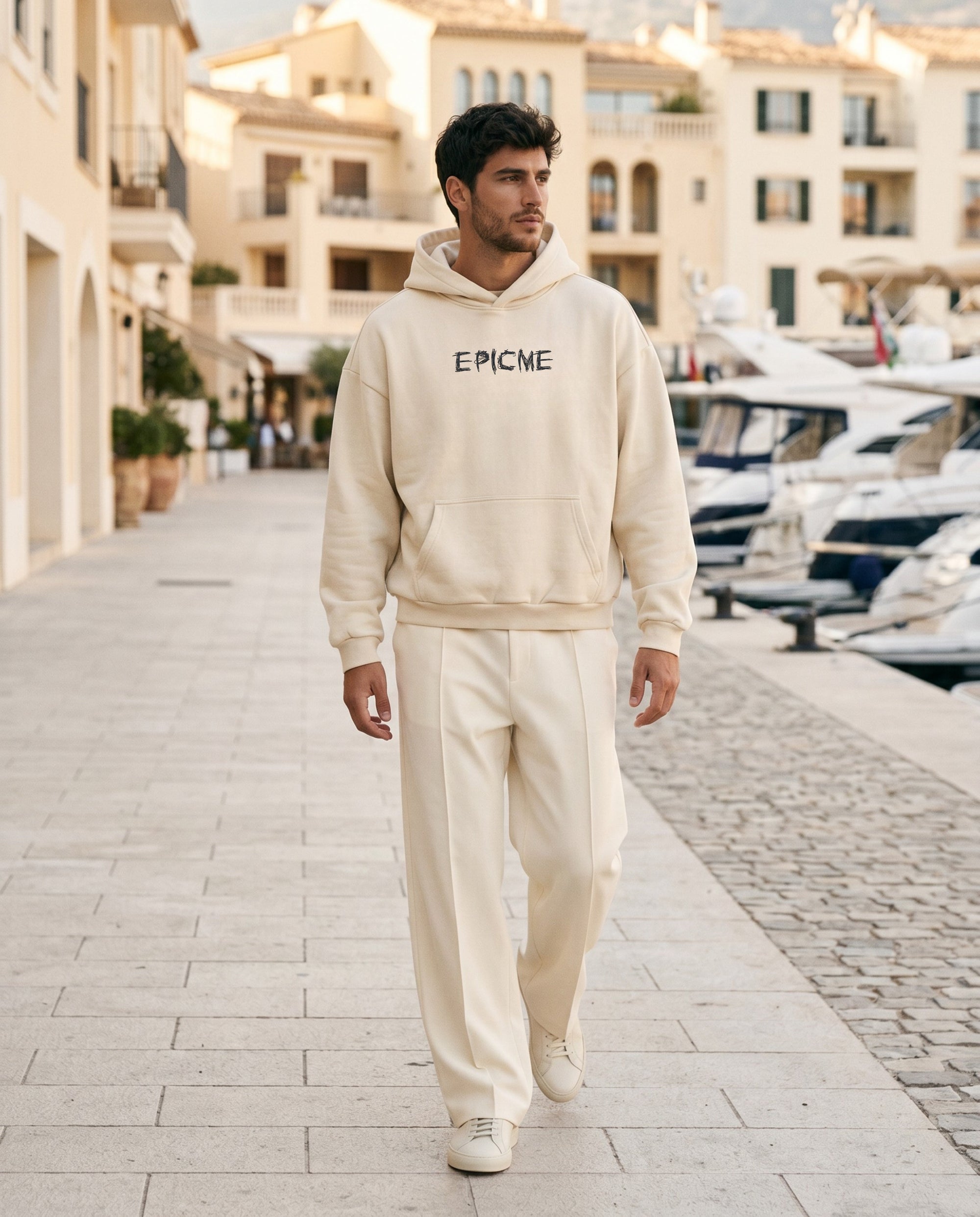 Sudadera con capucha EPICME crudo cropped oversize de algodón premium con logo grafiti en pecho