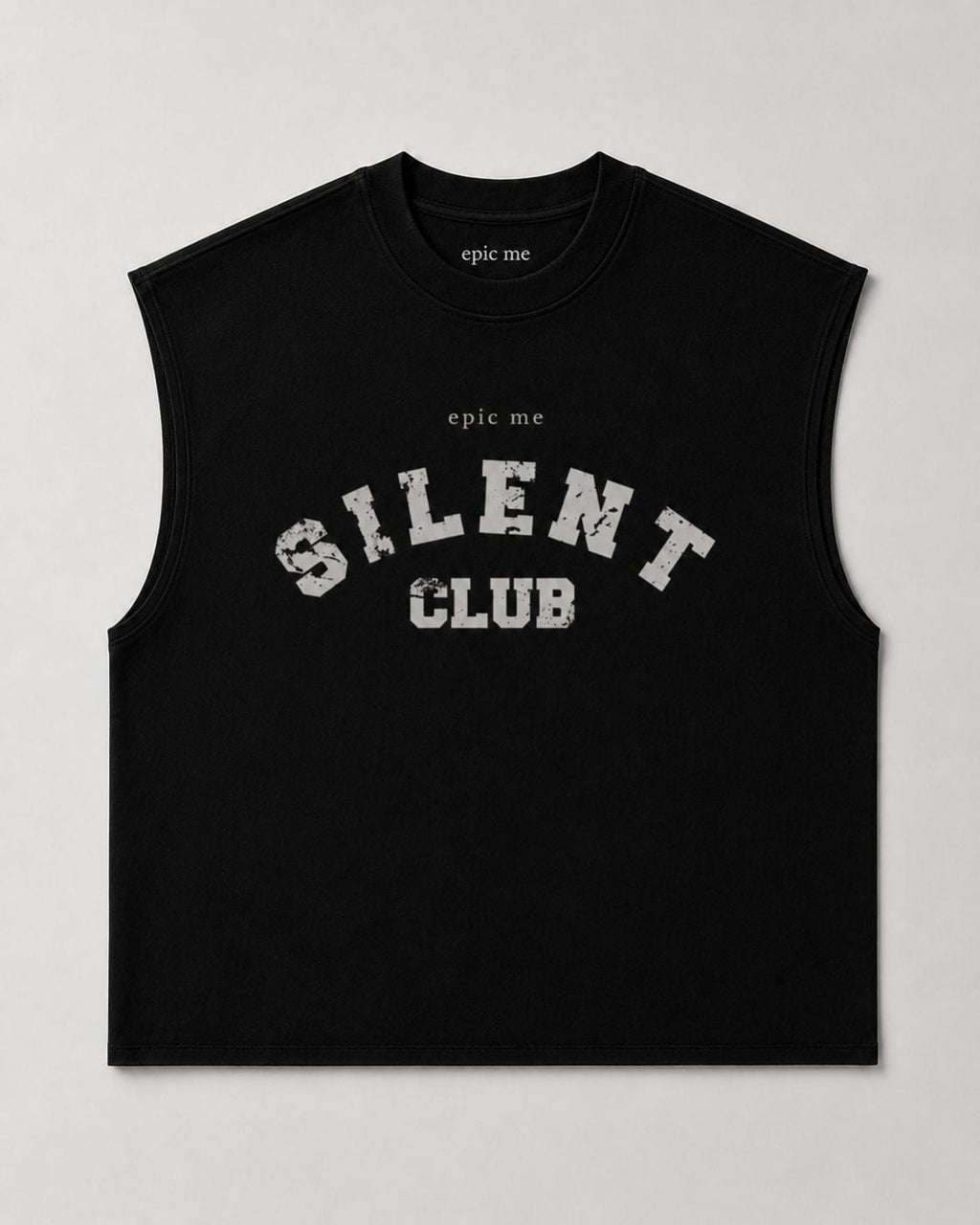 Camiseta sin mangas negra Silent Club con corte boxy y cuello redondo minimalista