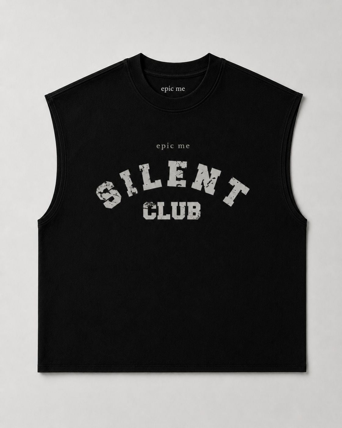Camiseta sin mangas negra Silent Club con corte boxy y cuello redondo minimalista