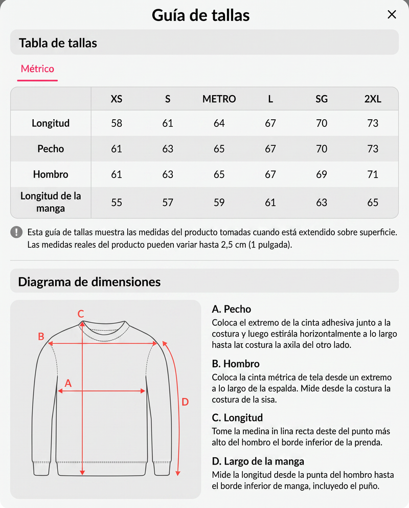 Size chart for Sudadera Boxy Negra Hombre Silent Club