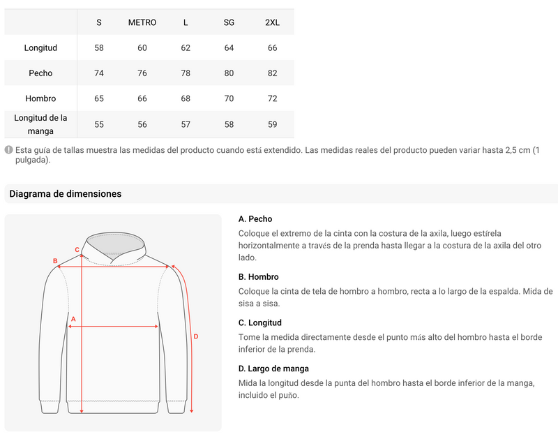 Size chart for Sudadera con capucha EPIC ME blanca