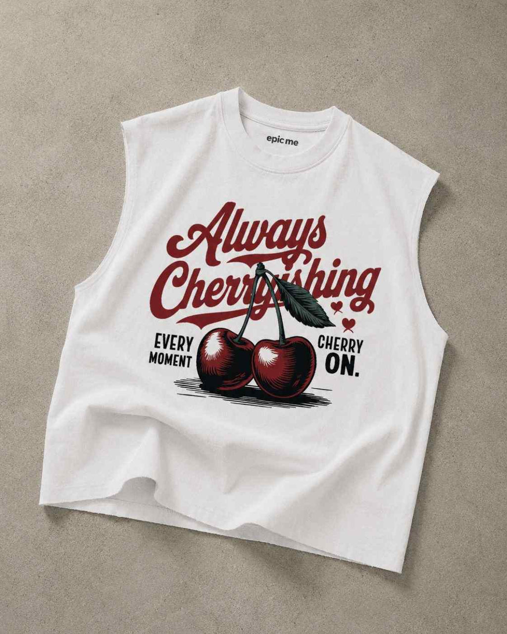 Camiseta sin mangas Cherry de algodón con corte cuadrado y estampado frontal