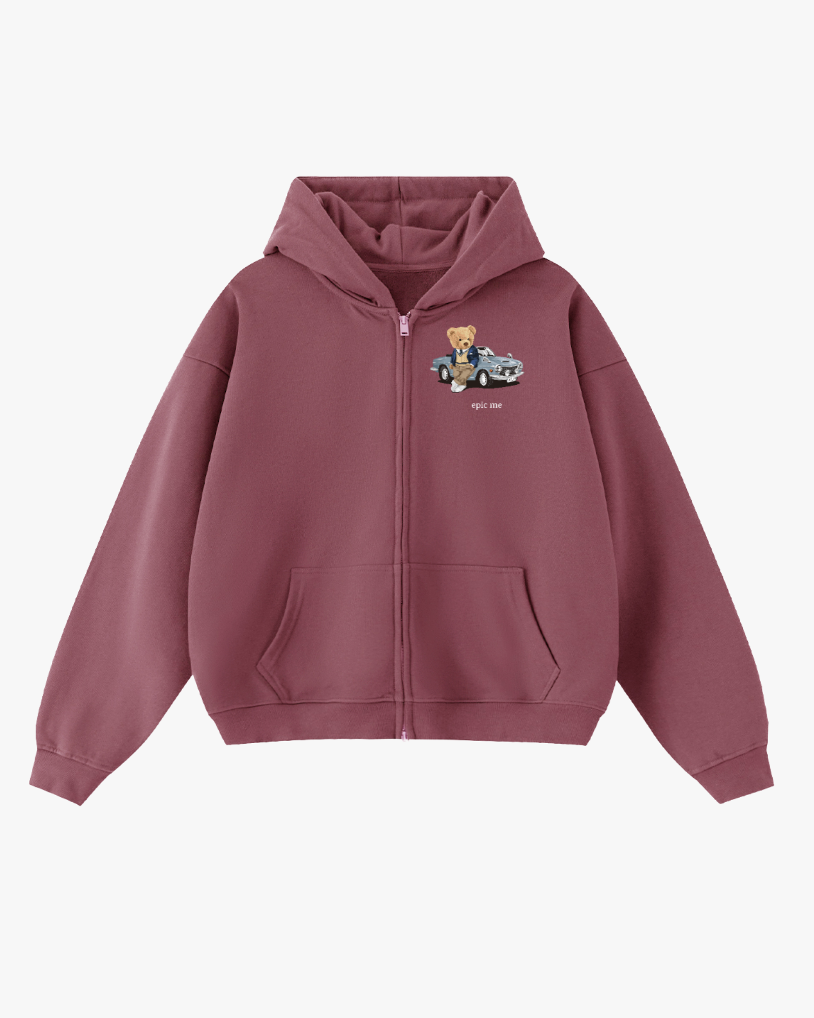 Sudadera Con Capucha y Cremallera Bear Borgoña