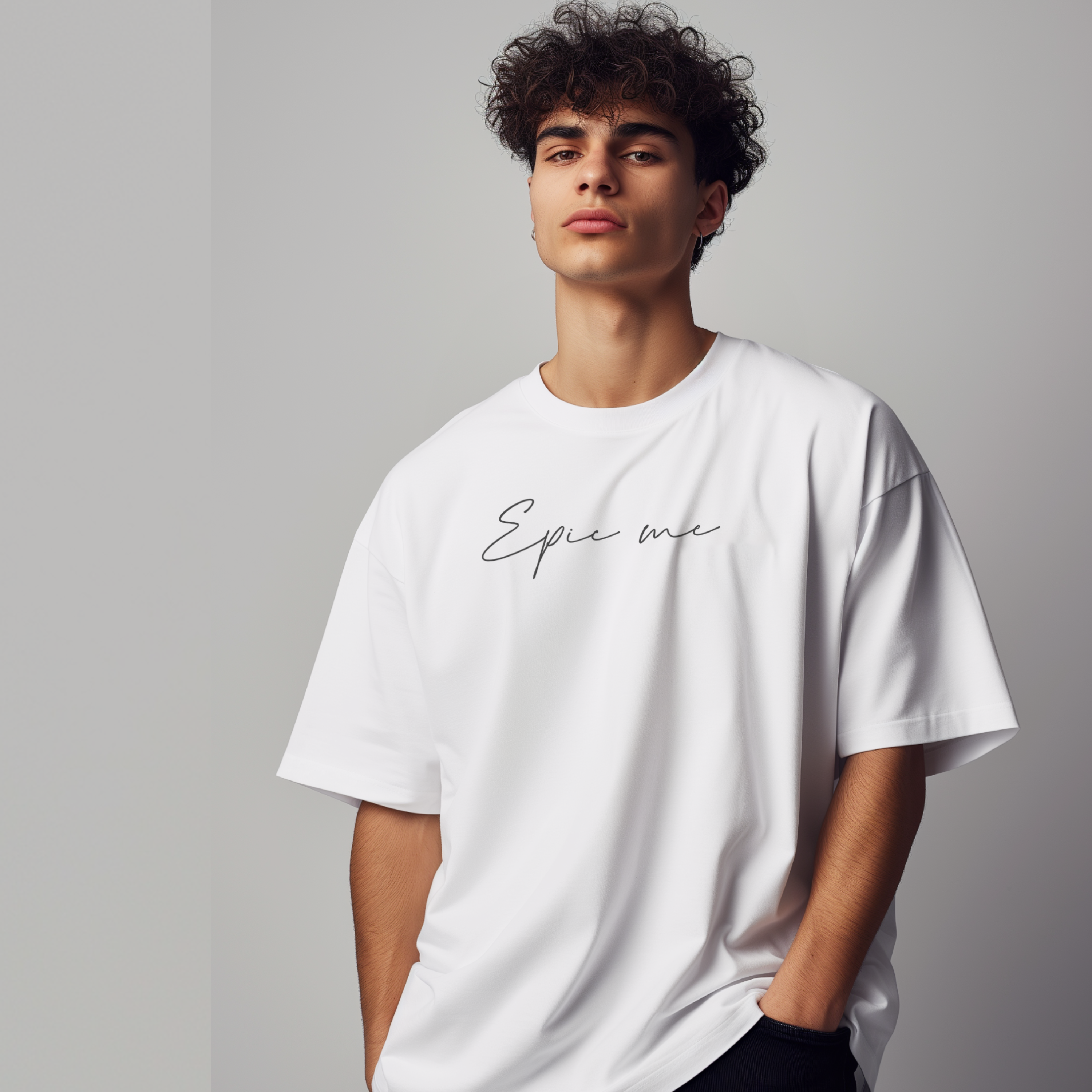 Modelo con camiseta oversize blanca