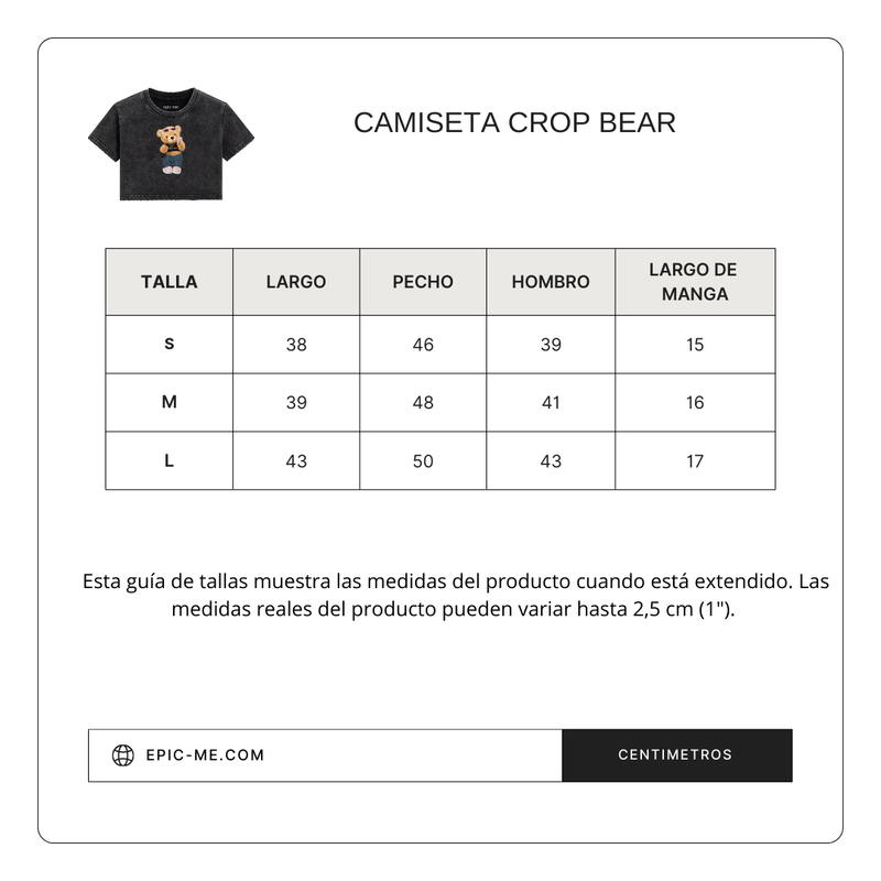 Size chart for Camiseta Crop Bear
