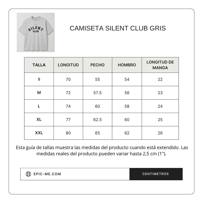 Size chart for Camiseta Silent Club Gris