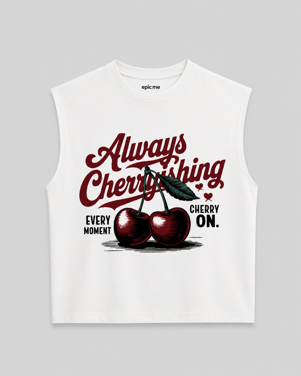 Camiseta sin mangas Cherry de algodón con corte cuadrado y estampado frontal.
