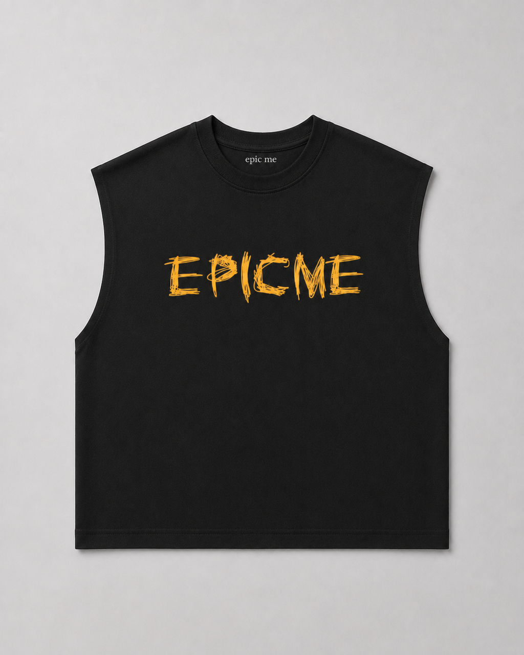 Camiseta sin mangas negra boxy fit cropped con logo Epic Me en contraste en el pecho