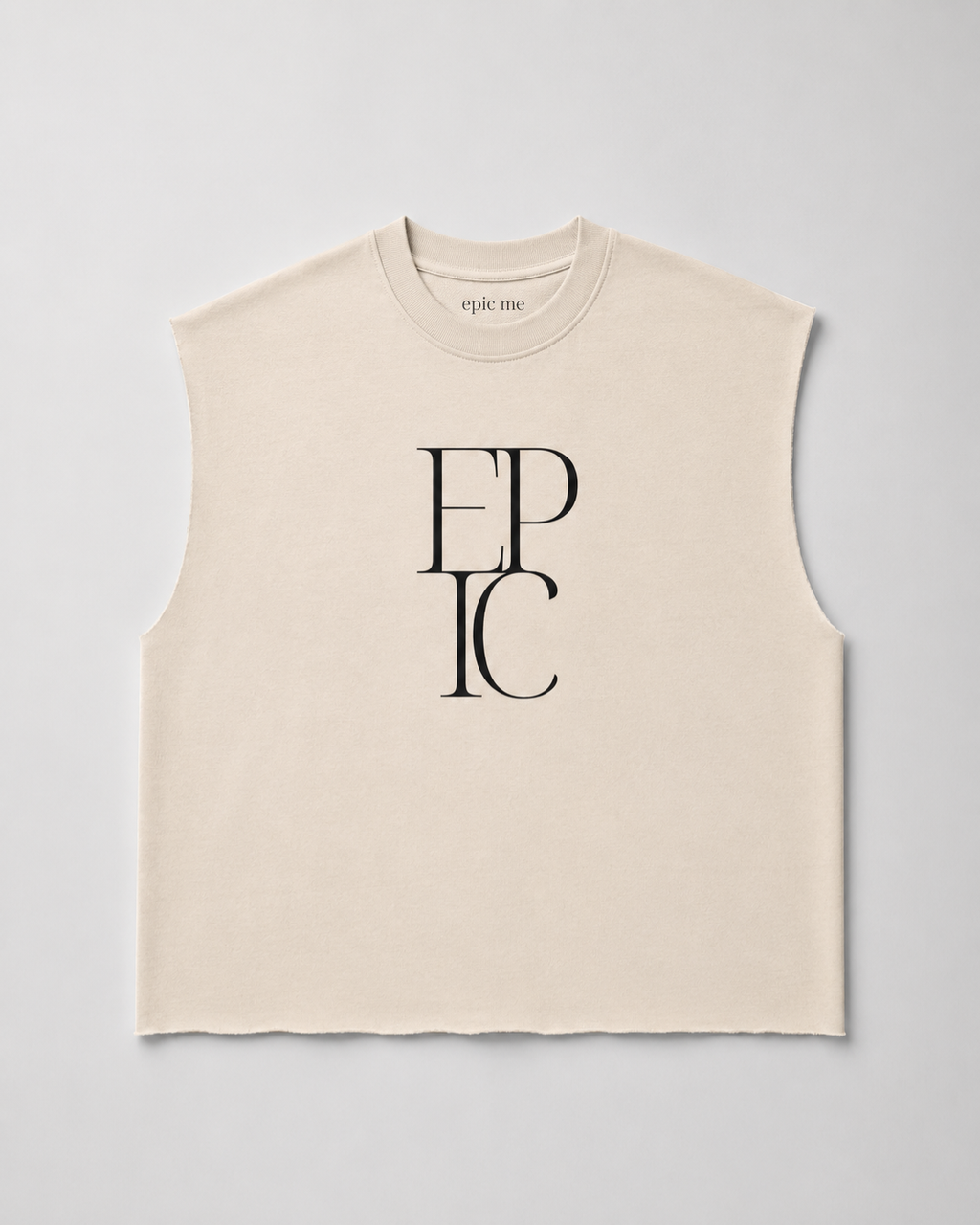 Camiseta hombre sin mangas beige EPIC de algodón 100% con corte boxy fit y sisas abiertas