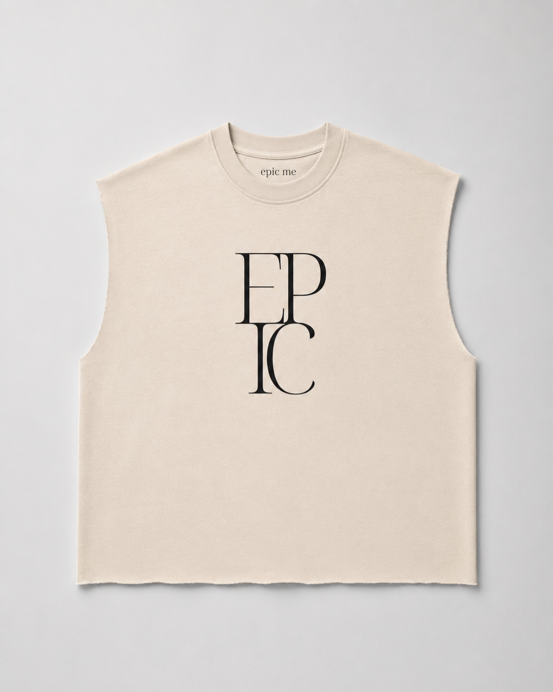 Camiseta hombre sin mangas beige EPIC de algodón 100% con corte boxy fit y sisas abiertas
