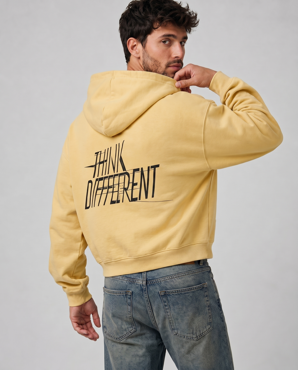 Sudadera con cremallera amarilla Think Different en algodón premium para hombre