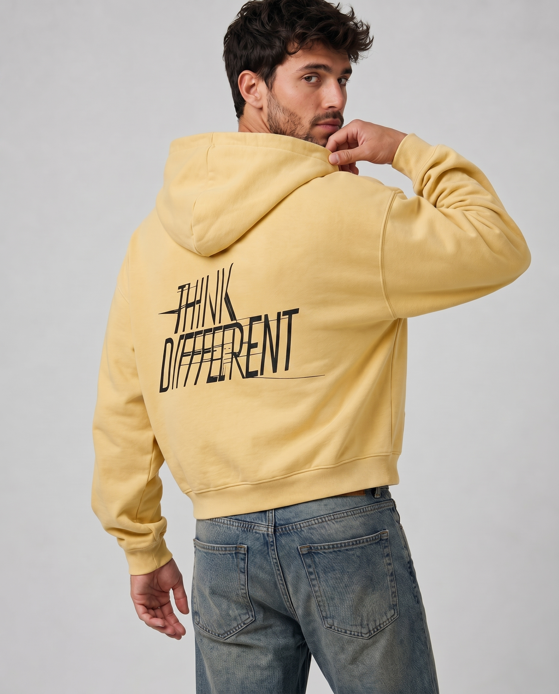 Sudadera con cremallera amarilla Think Different en algodón premium para hombre