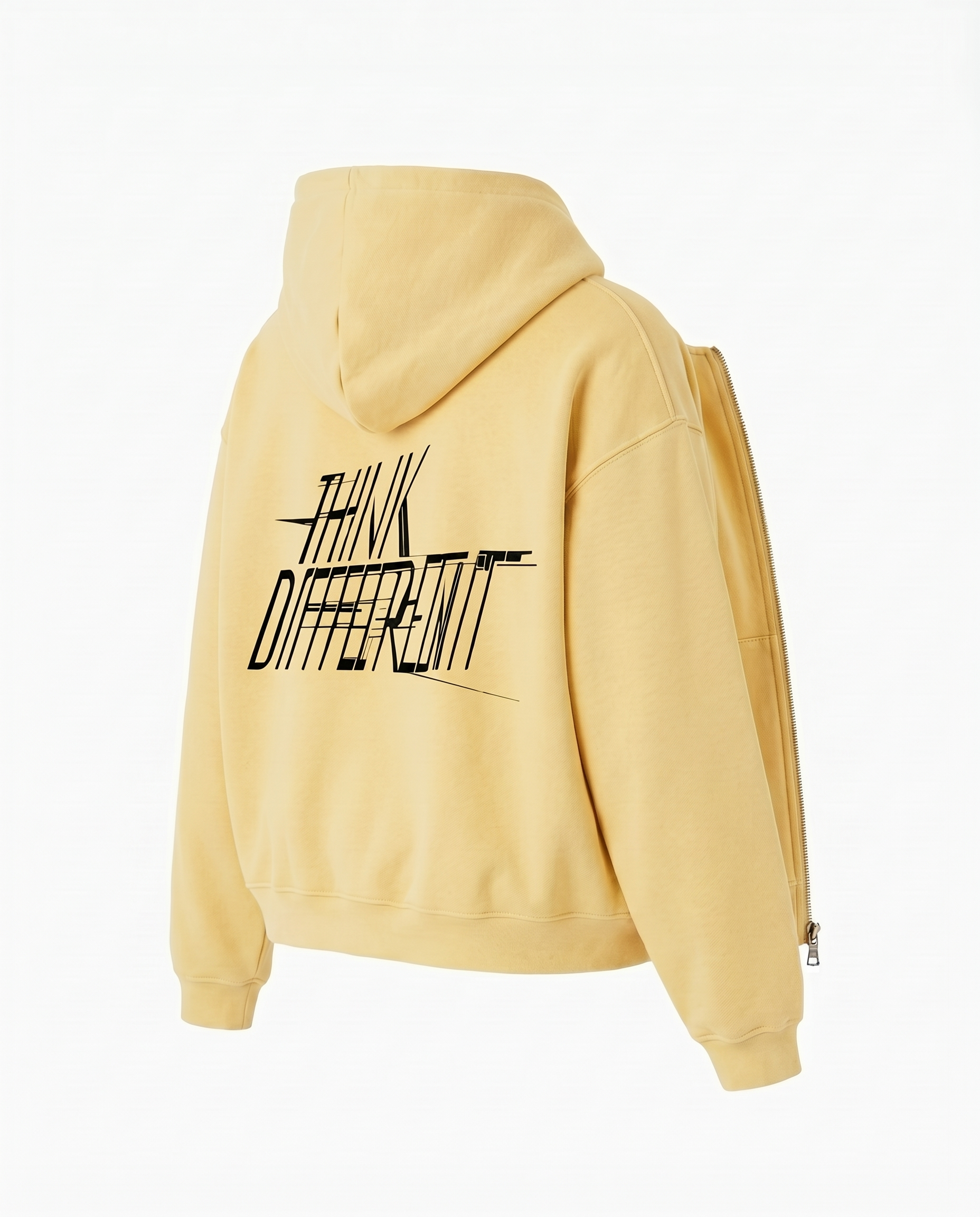Sudadera con cremallera amarilla Think Different en algodón premium para hombre