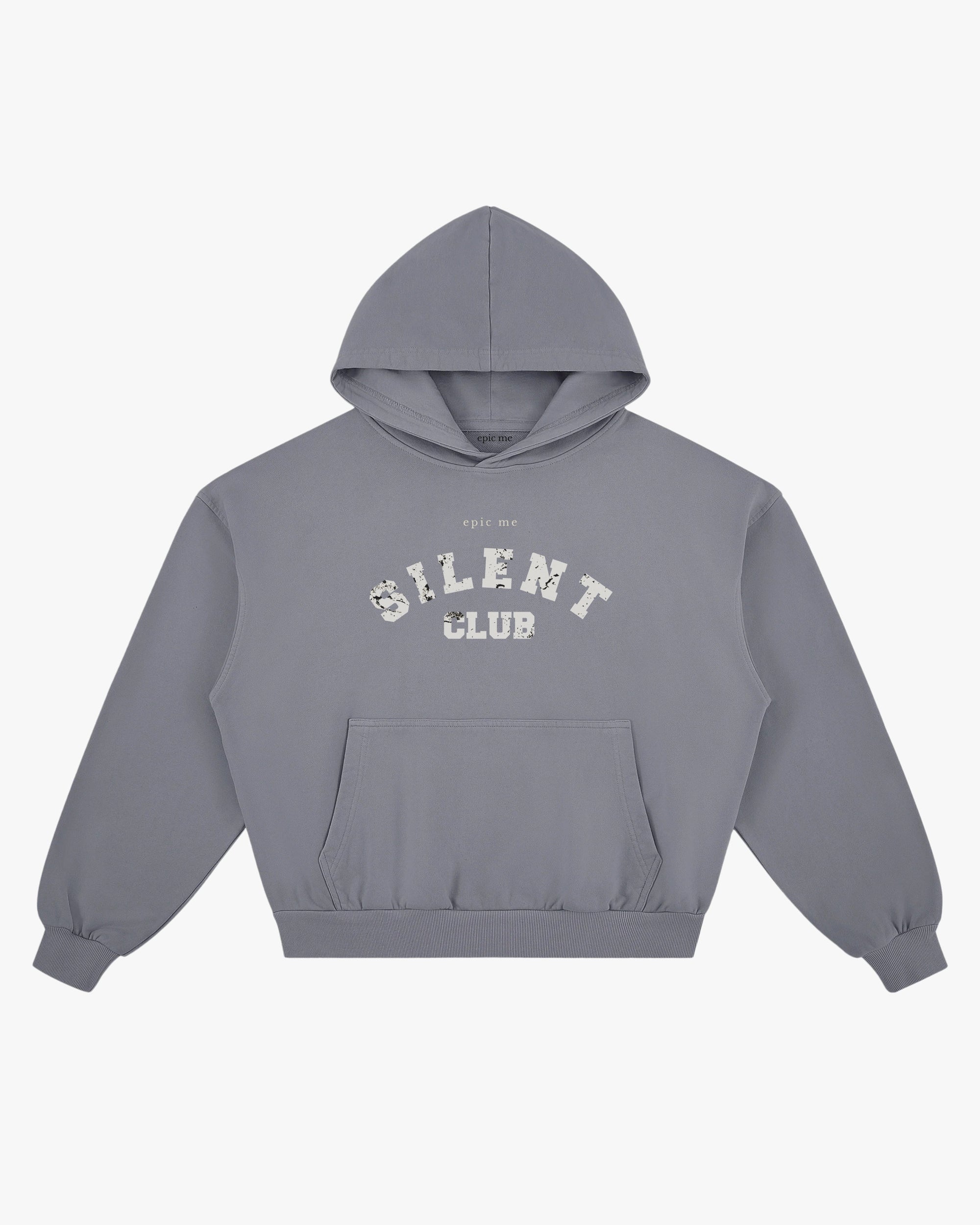 Sudadera boxy hombre con capucha y estampado vintage Silent Club en algodón 100% felpa francesa