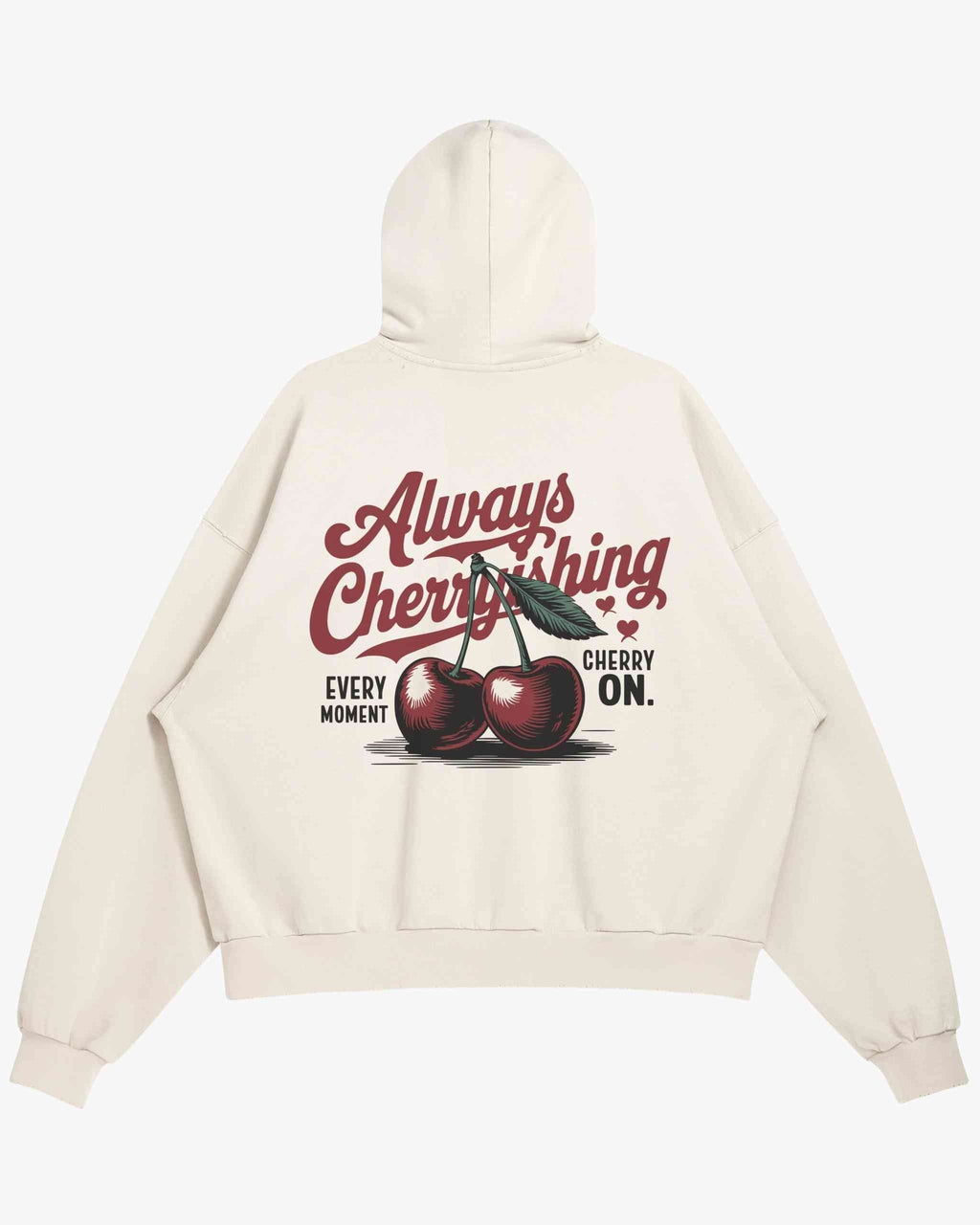 Sudadera con Capucha Cherryshing Always Cherishing Beige Boxy Fit