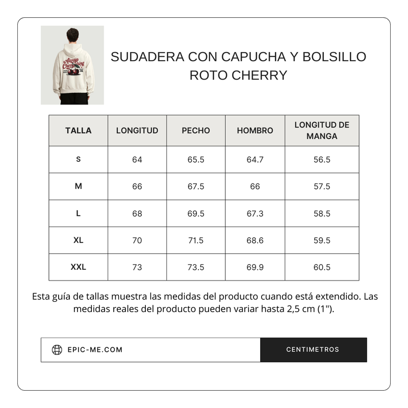 Size chart for Sudadera Con Capucha Cherryshing