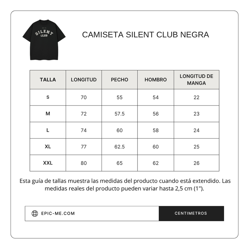 Size chart for Camiseta Silent Club Negra