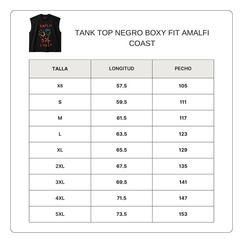Size chart for Tank Top Negro Boxy Fit Amalfi Coast