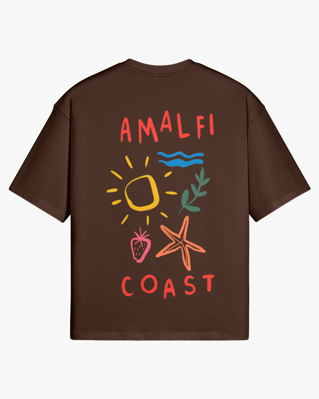 Camiseta holgada hombre marrón Amalfi Coast 100% algodón con bordado y estampado