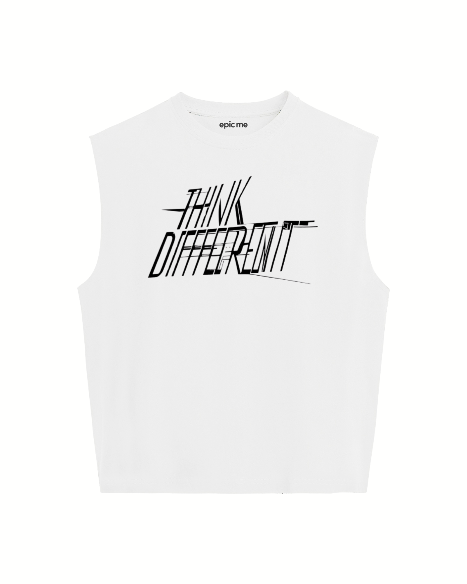 camiseta cropped boxy tank blanca think different