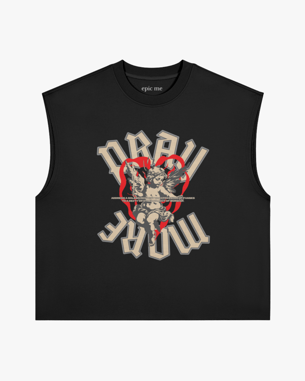 camiseta sin mangas negra angel heart con estampado frontal