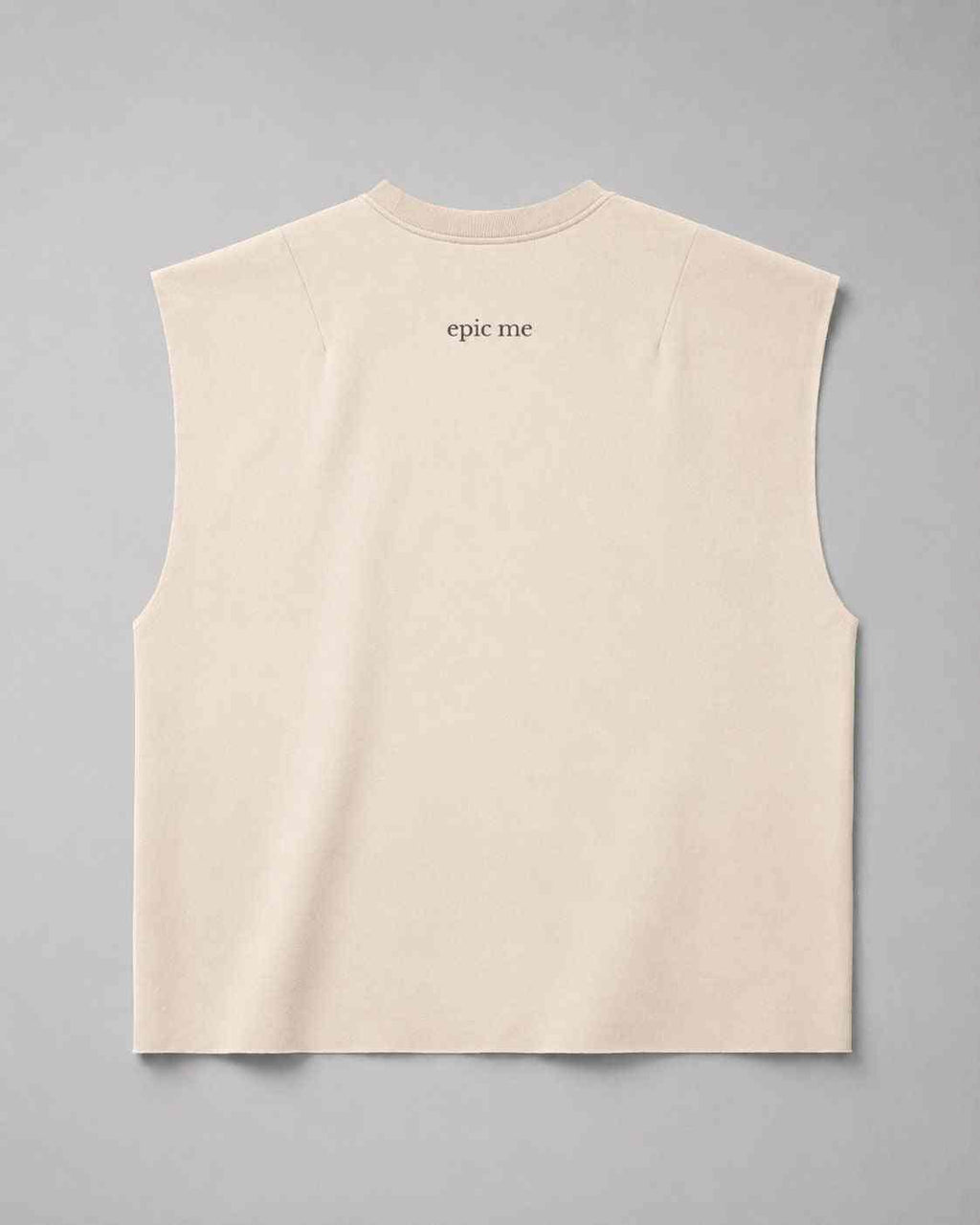 Camiseta sin mangas beige con diseño Cherry retro y corte cuadrado de algodón 100%