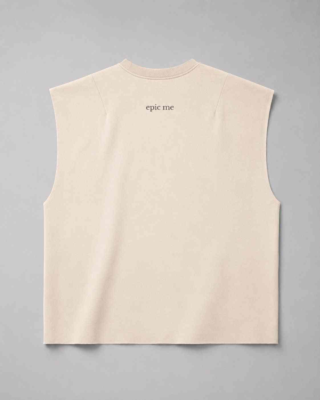 Camiseta sin mangas beige con diseño Cherry retro y corte cuadrado de algodón 100%