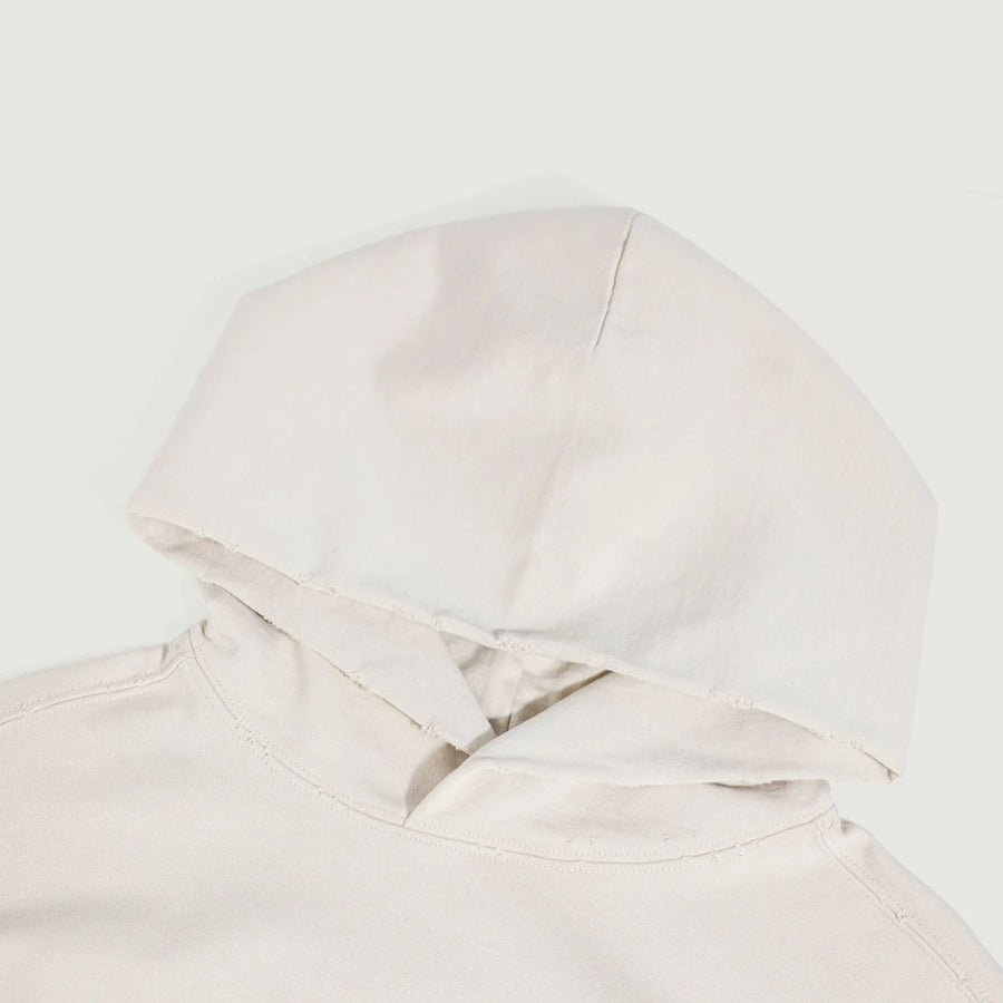 Detalle de la capucha desgastada en sudadera oversize vintage Always Cherishing beige EPIC ME