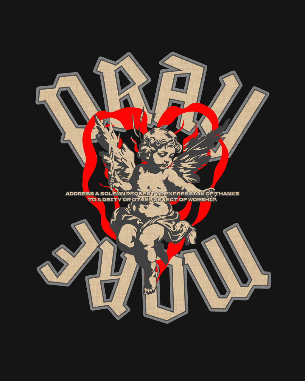 estampado de angel con corazon rojo estilo grafico