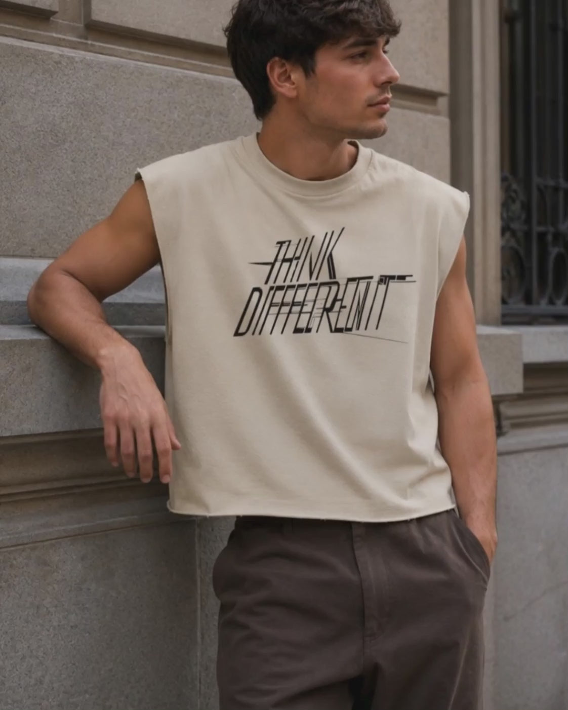 Camiseta sin mangas algodón Think Different Beige