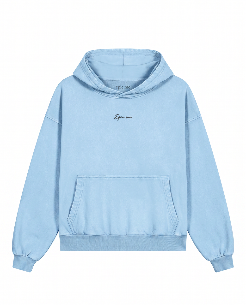 Sudadera con capucha boxy fit efecto lavado azul cielo plano frontal Epic me