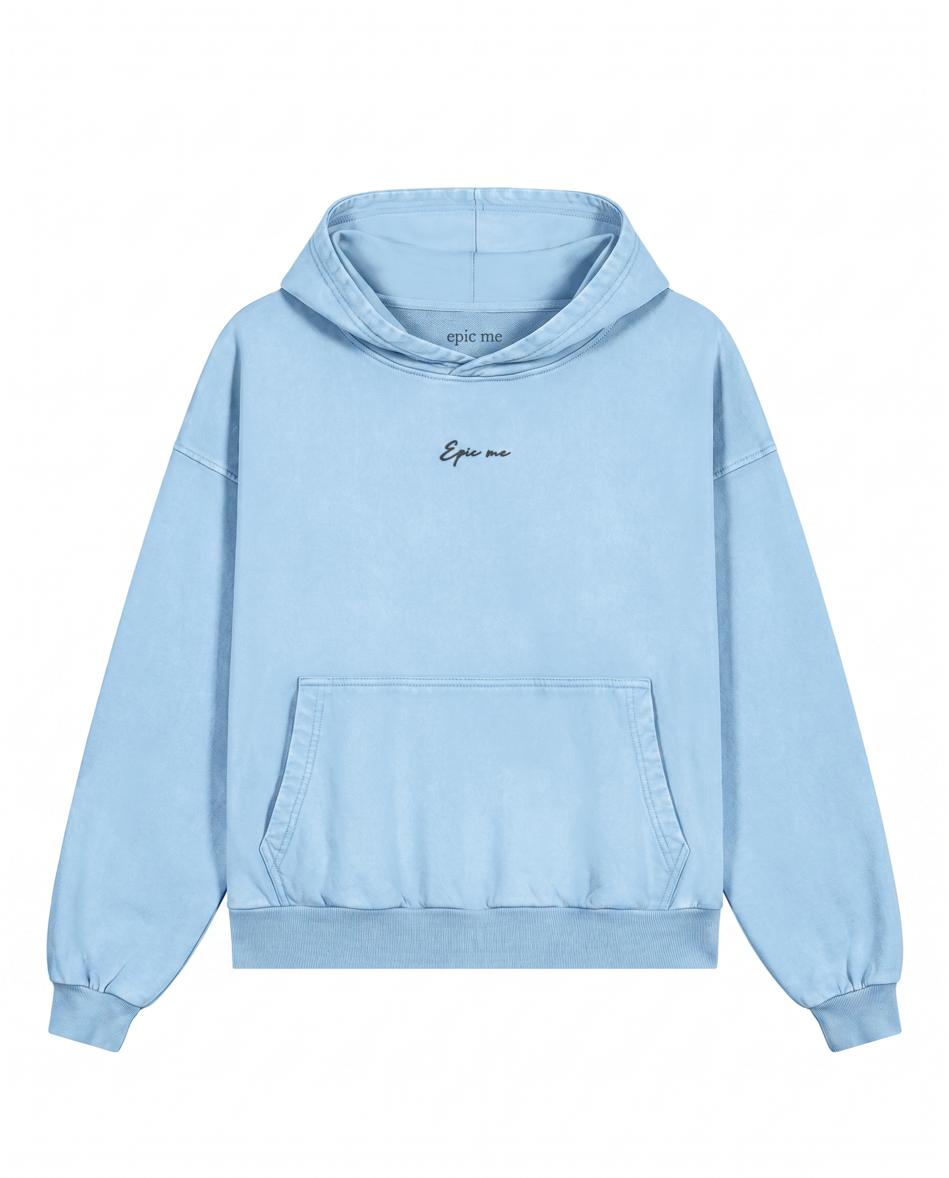 Sudadera con capucha boxy fit efecto lavado azul cielo plano frontal Epic me