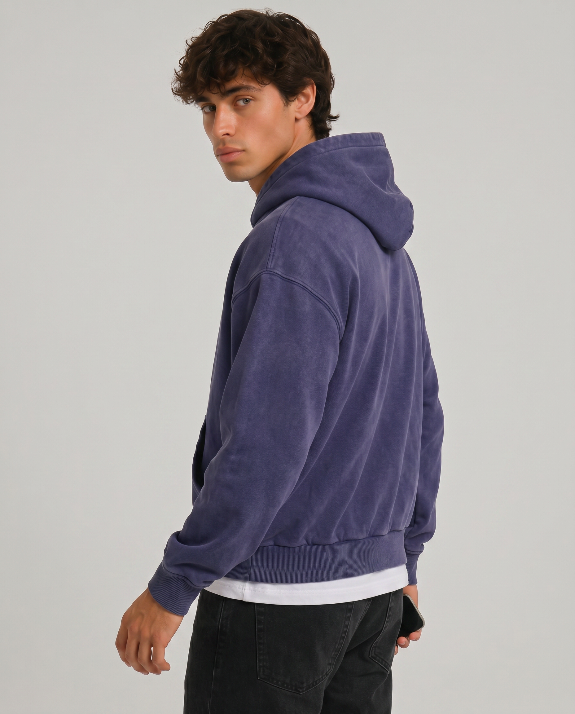 Sudadera con capucha boxy fit efecto lavado azul marino espalda Epic me