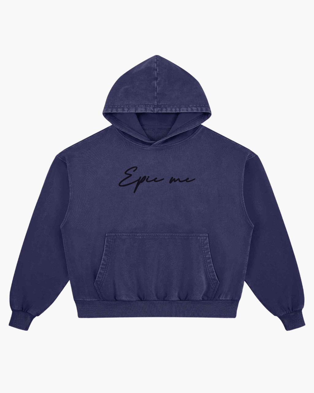 Sudadera con capucha boxy fit efecto lavado azul marino modelo frontal Epic me