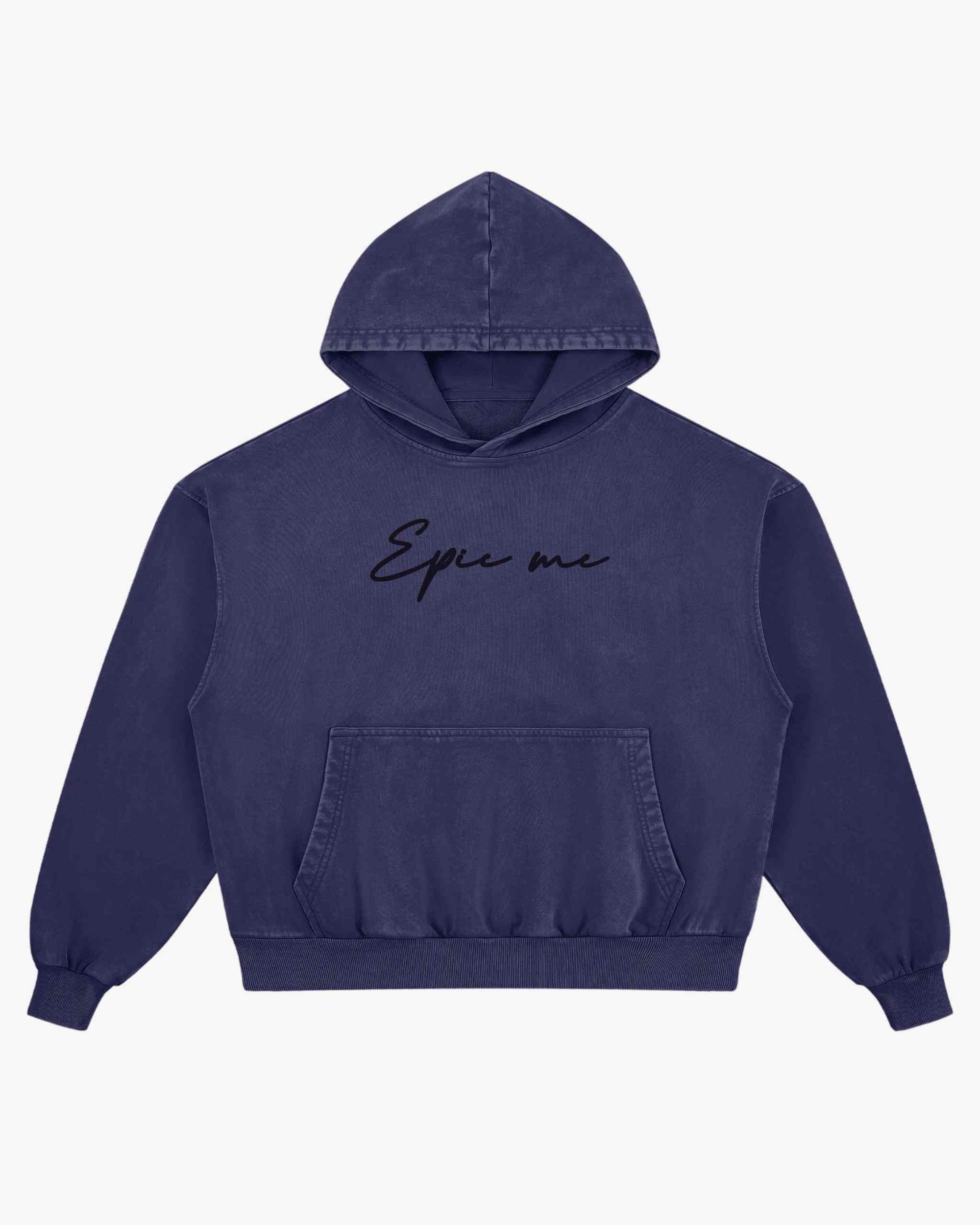 Sudadera con capucha boxy fit efecto lavado azul marino modelo frontal Epic me