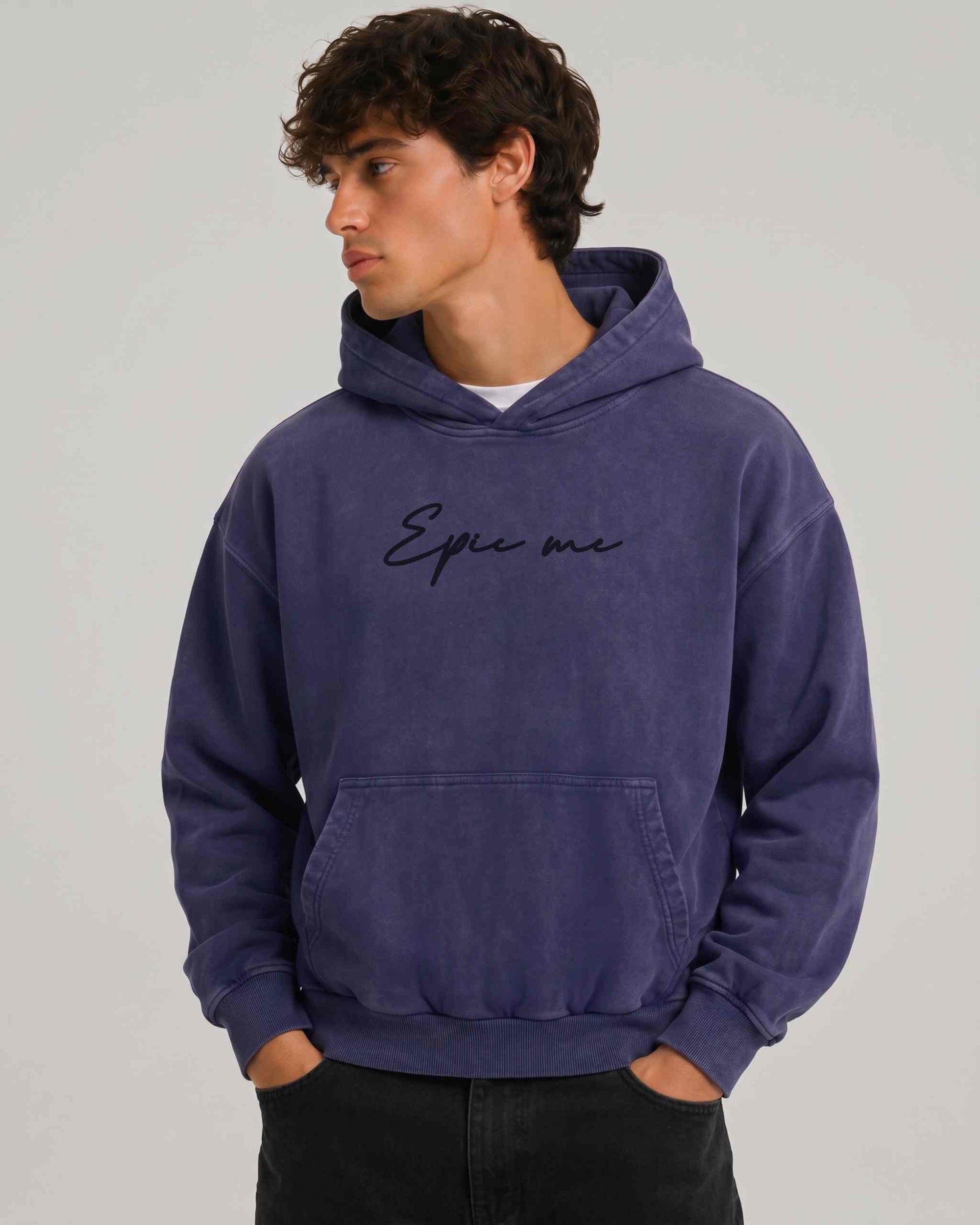 Sudadera con capucha boxy fit azul marino efecto lavado modelo tres cuartos Epic me
