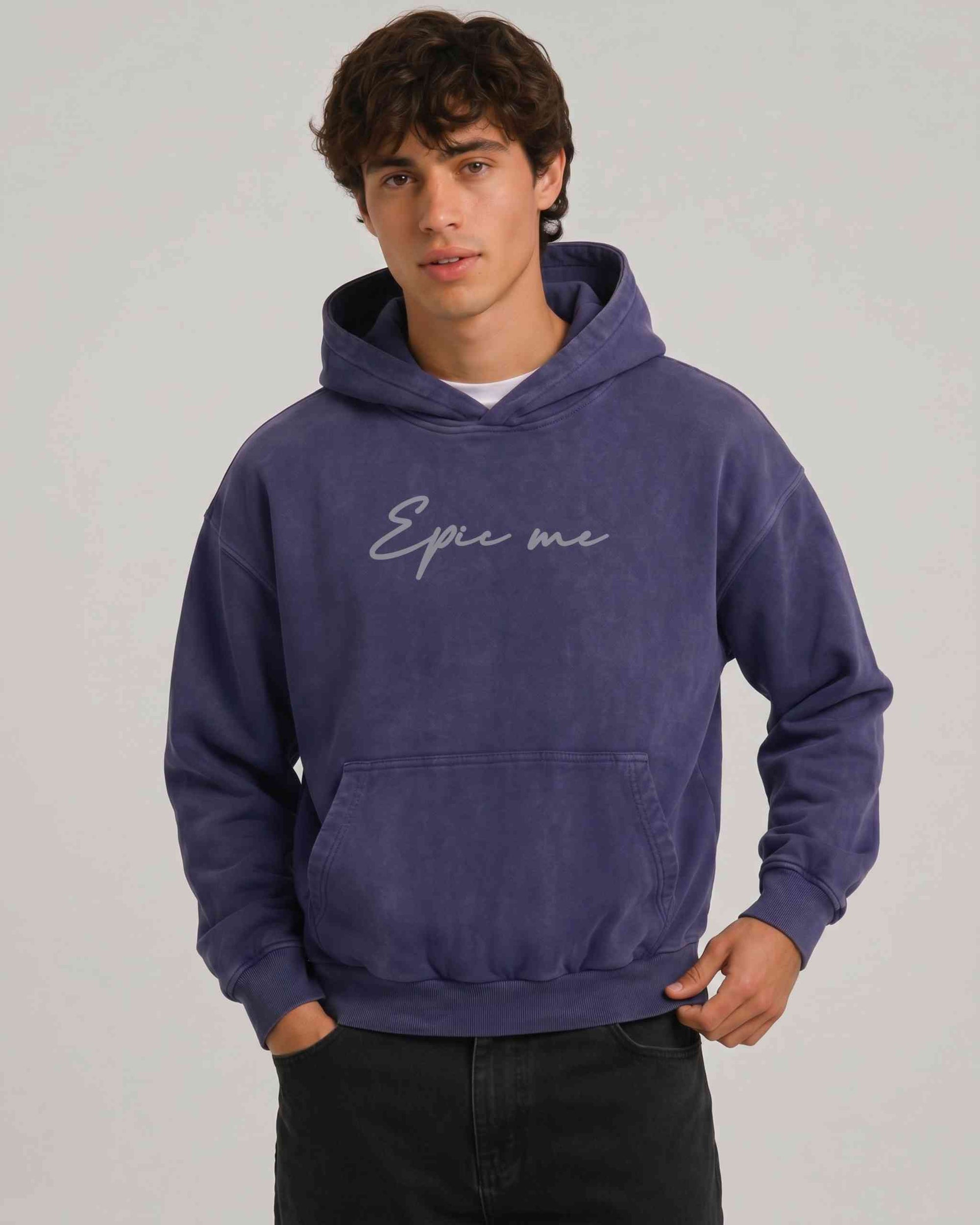 Sudadera con capucha boxy fit efecto lavado azul patriótico modelo frontal Epic me
