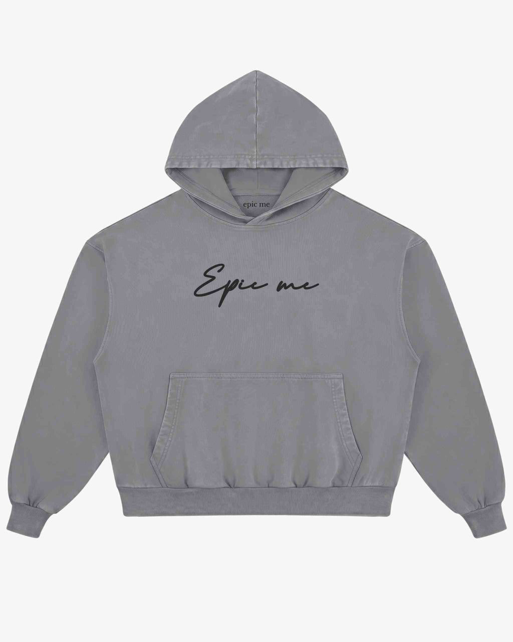 Sudadera con capucha boxy fit efecto lavado gris plano frontal Epic me