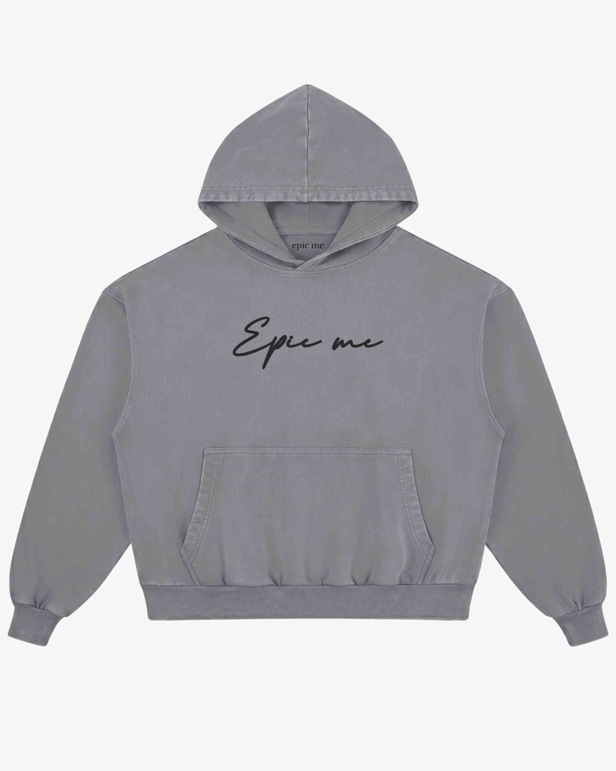 Sudadera con capucha boxy fit efecto lavado gris plano frontal Epic me