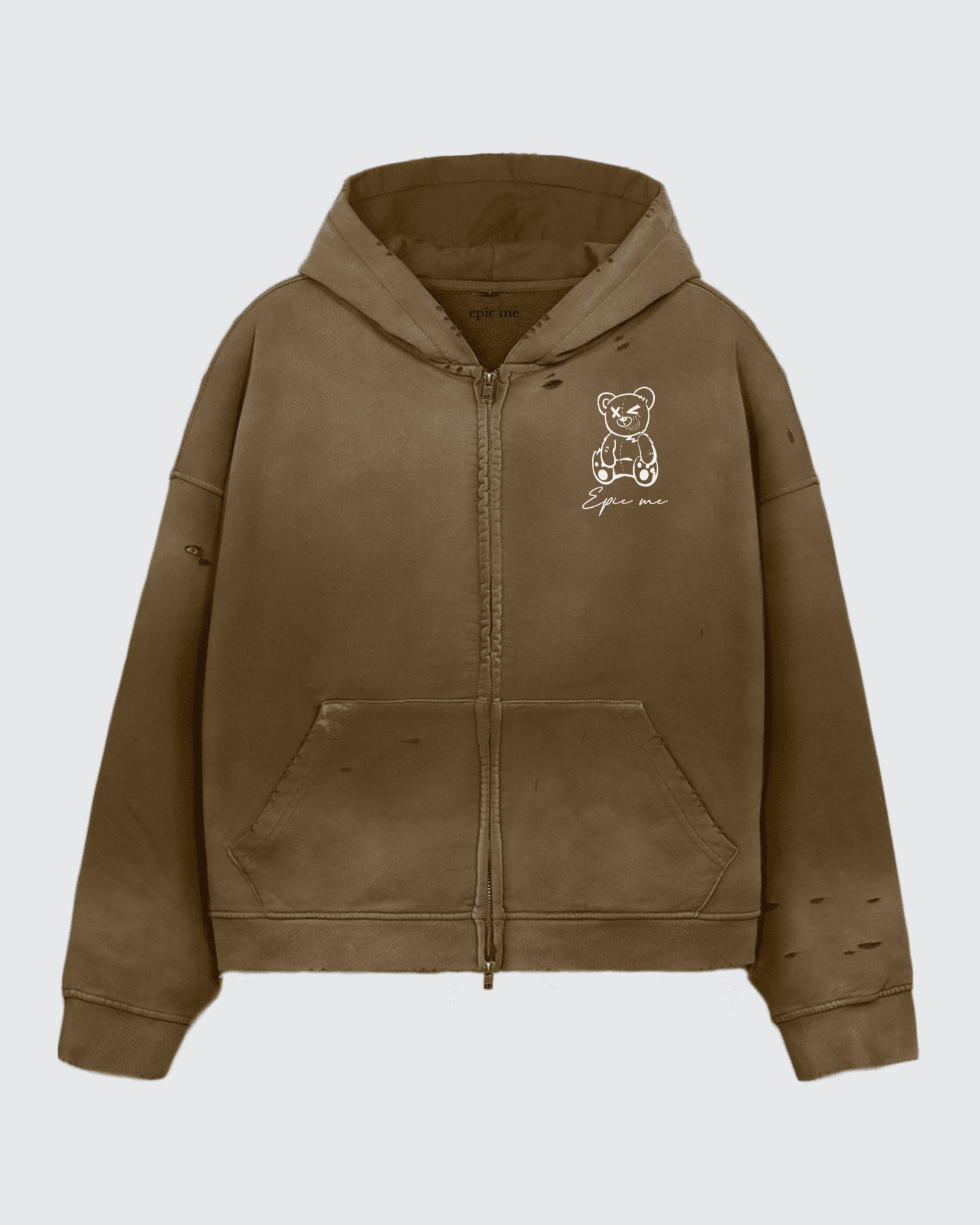 sudadera con capucha y cremallera marrón algodón pesado EPIC ME vista frontal