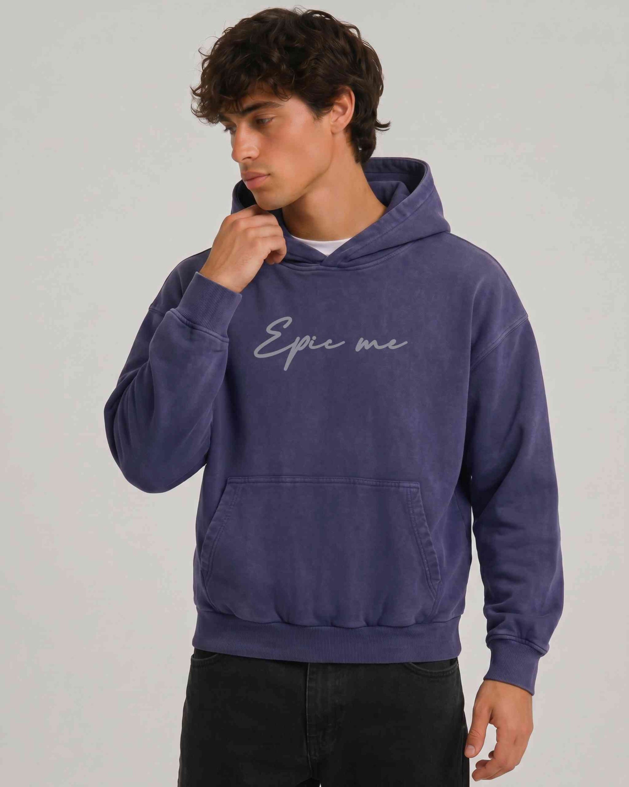 Sudadera con capucha boxy fit efecto lavado azul marino frontal logo Epic me