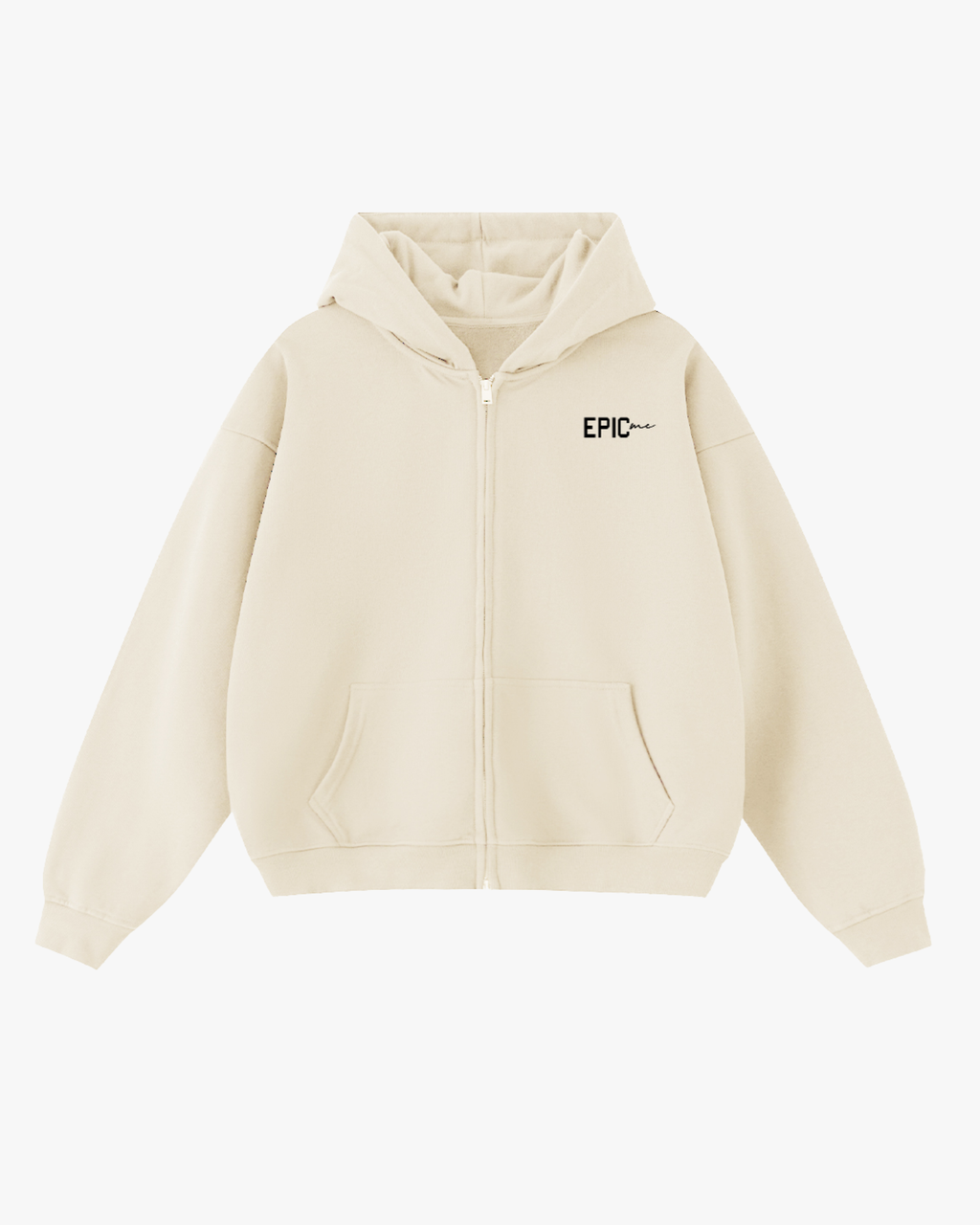 Sudadera con capucha Think Different Crema con doble cremallera EPIC ME vista frontal