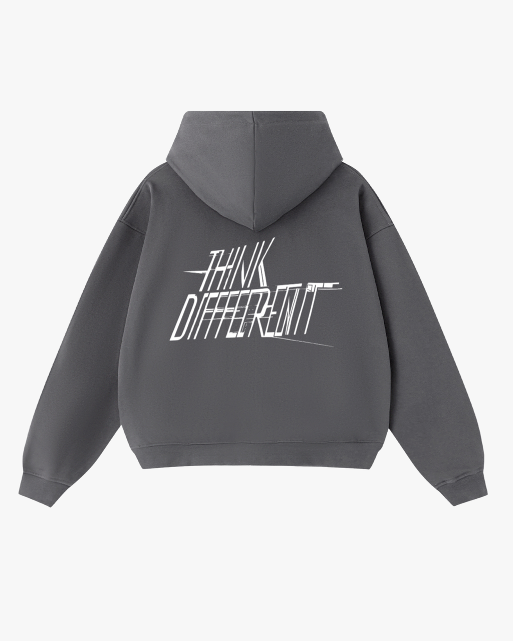 Sudadera con capucha Think Different Gris Oscuro con estampado Think Different en la espalda
