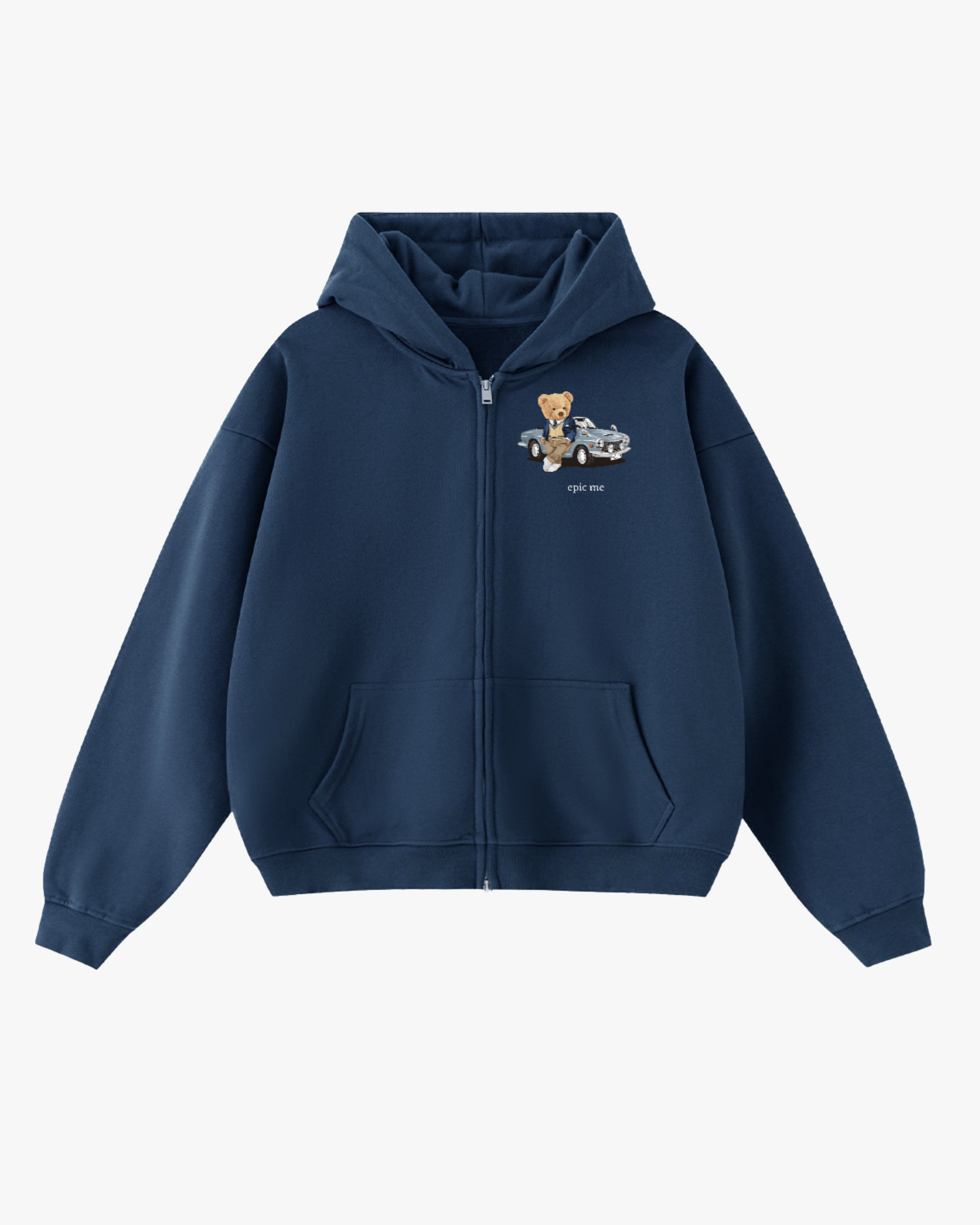 sudadera con capucha y cremallera bear epic me azul marino frontal